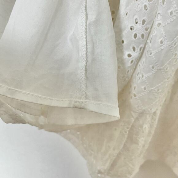 LOFT Cotton Eyelet Tiered Knee Length Dress Size S White Beachy Summer Romantic - Picture 6 of 9